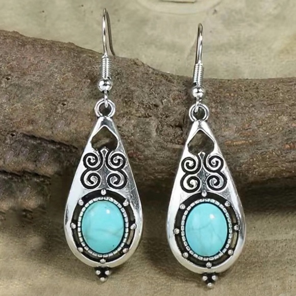 Boho Western Dangle Drop Earrings Native American Turquoise Vintage Silver Style - Picture 10 of 16